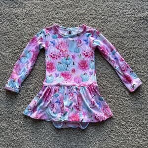 NWT Bums & Roses Pink Floral Pumpkin Bamboo Long Sleeve One Piece Ruffle 12-18M